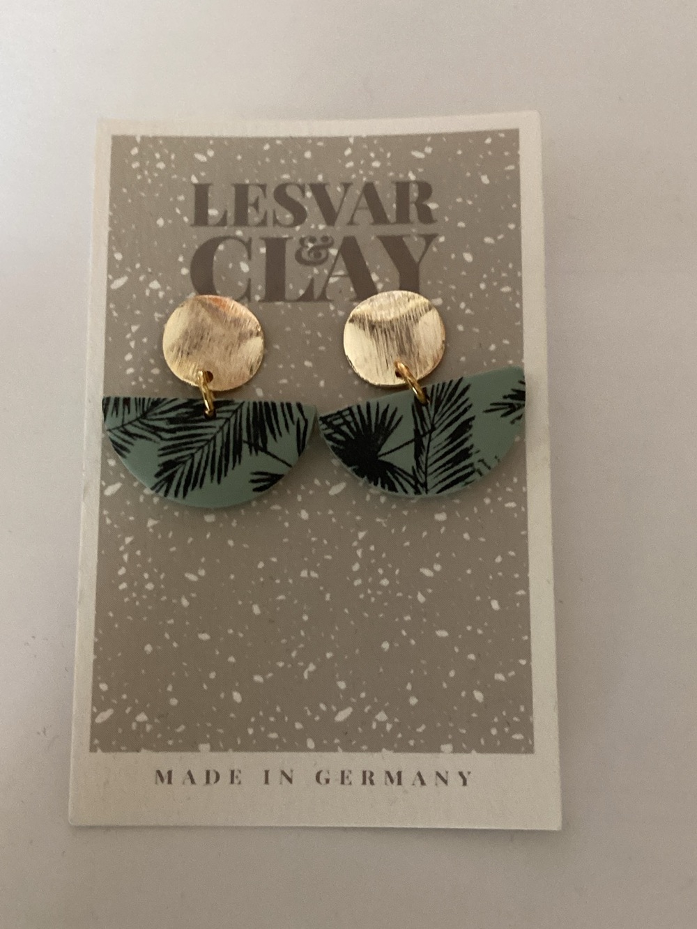 Green Palm Print Half-Moon Drop Earrings